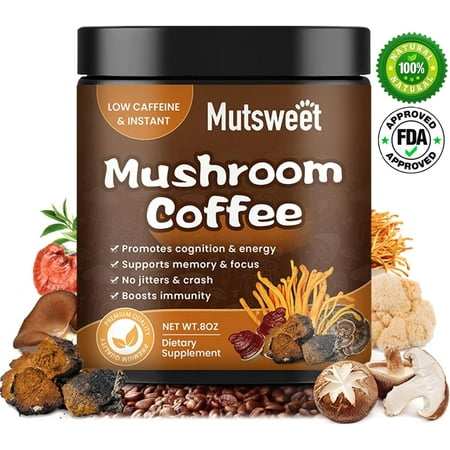 MS Mushroom Coffee Powder,10 Mushrooms Mixed for Brain Focus,Energy,Digestion & Immune Support,8 oz