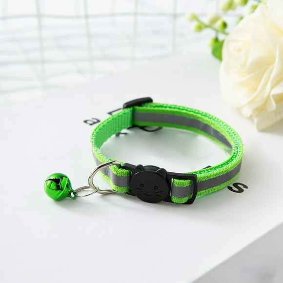 Collar con cascabel para mascotas, hebilla de seguridad, ajustable, reflectante, para gatos, con cascabel para perros, cachorros y gatitos, color verde claro