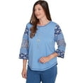 thumbnail image 3 of Alfred Dunner Womens Patchwork Sleeve Knit Top With Necklace, 3 of 4