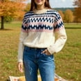 thumbnail image 3 of Stralyhd Fair Isle Sweater Women Lightweight Boho Vintage Knitted Women Sweaters Casual Loose Long Sleeve Crewneck Pullover Knitwear Christmas Sweaters for Women Khaki M, 3 of 4