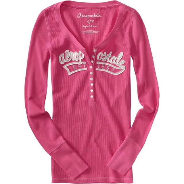 Aeropostale - Camiseta térmica de manga larga para mujer, color rosa, grande