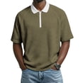 thumbnail image 2 of BVnarty Men's Summer Waffle Knit Raglan Short Sleeve Zip Lapel Top Relaxed Fit Casual Outdoor Street Daily Fashion Tee Army Green L, 2 of 7