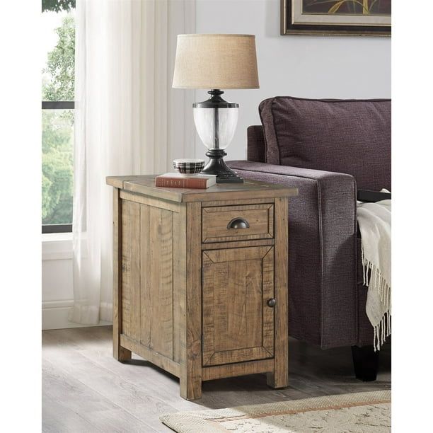 Risner Solid Wood End Table with Storage and BuiltIn Outlets, Base
