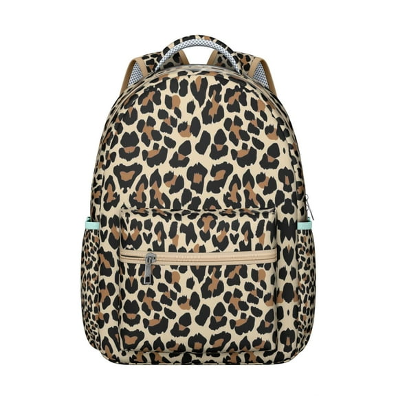Animal Print Students Backpack Leopard Cheetah Pattern with Glitter Texture Fashionable School Bag for Students
