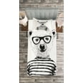 thumbnail image 3 of Ambesonne Hipster Quilted Bedspread Set 2 Pcs, Bear in Glasses Fun, Twin Size, Black White, 3 of 3