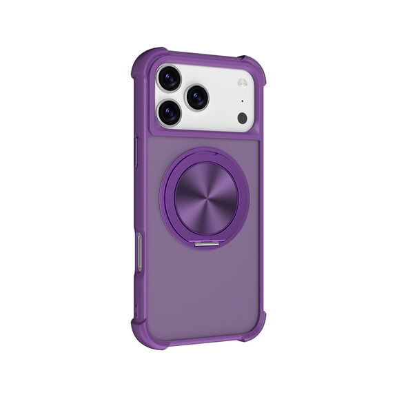 ELEHOLD For Apple iPhone 17 Pro Max Protective Case, Magnetic Ring Kickstand Semi Transparent 4-Corner Shockproof Cover Qi Wireless Charging Compatible,Purple