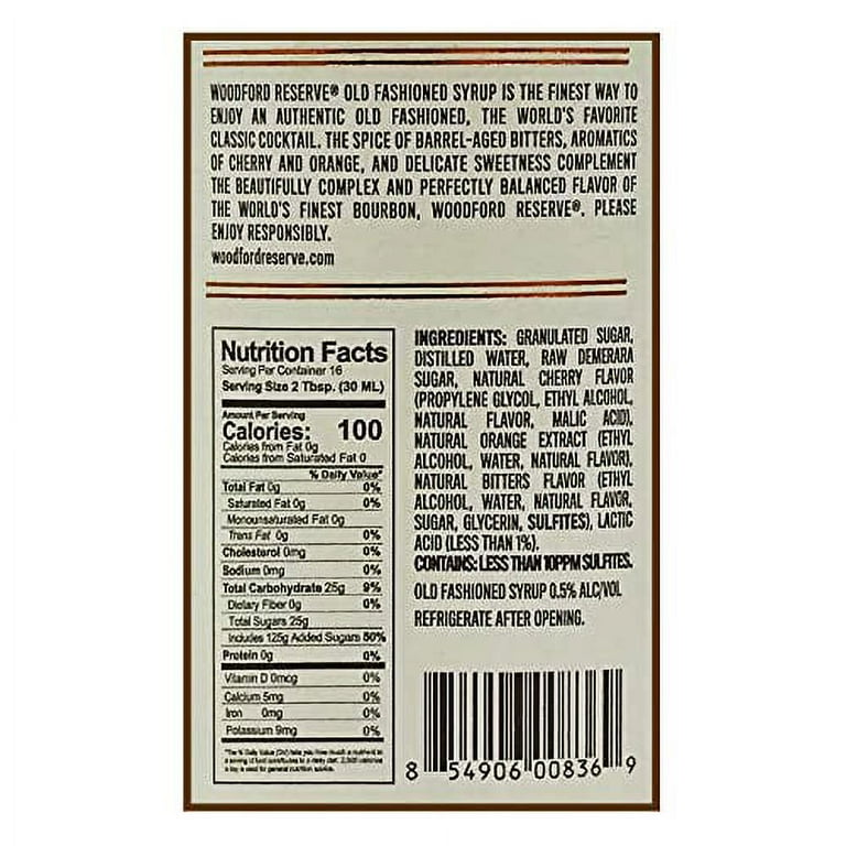 Woodford Reserve Old-Fashioned Cocktail Syrup, Cherry, Orange, Bitters Flavored, 1 Bottle