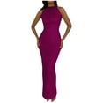 thumbnail image 1 of HKEJIAOI Robes de Cocktail Cadeau d'Anniversaire Femmes Camisole Unie Robe de Soirée Aguichant Bretelles Sans Manches Col Rond Robe Économies Liquidation Vin, 1 of 5