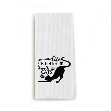 

Zeghk Funny Black Cat Kitchen Towel Dish Towels Life is Better with Cats Cat Tea Towels Dish Towels Hand Towel Cat Decorative Bathroom Towels Cat Gifts for Women 16x24 inch C49