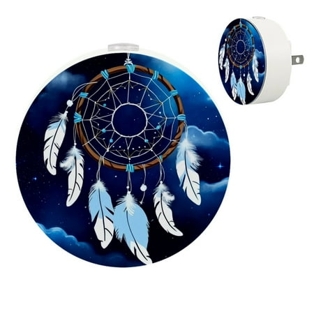 

LED Night Lights Plug into Wall 2-Pack 0.5W Plug in Night Light Dusk to Dawn White Bright Nightlight for Bedroom Bathroom Hallway Kitchen Purple Nebula Dream Catcher