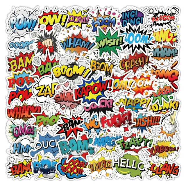 Pegatinas de vinilo impermeables con explosiones, palabras en inglés, 50 unidades
