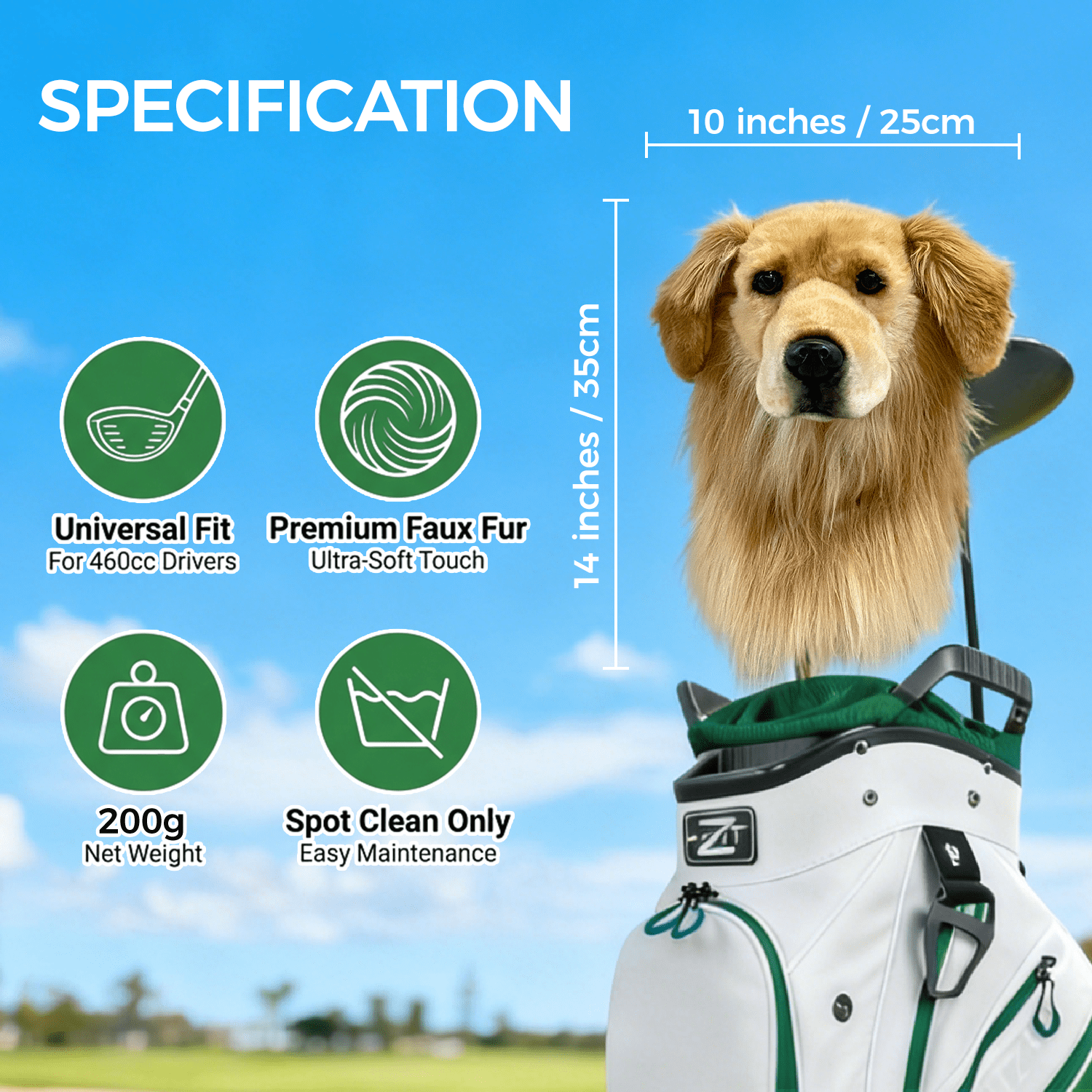 Golden Retriever Golf Club Headcover, Dog Golf Driver & Woods Club Cover, Golden Dog Golf Head Cover