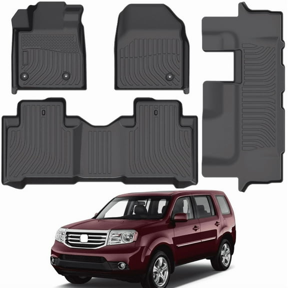 Car Floor Mats for 2009 2010 2011 2012 2013 2014 2015 Honda Pilot - Custom Fit TPE Rubber Non-Slip Automotive Floor Liners, Easy to Clean All-Weather