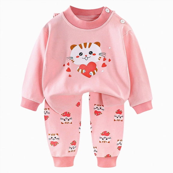 CAICJ98 Toddler Girl Pajamas Long Sleeve Snug fit 2Pcs Soft Pjs Set Kids Loungewear Sleepwear Infant Baby Boy Clothes (Pink,12-18 Months)