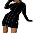 thumbnail image 2 of Robe Moulante Décontractée pour Femmes, Col Rond Contrasté, Manches Évasées, une Pièce, 2 of 5