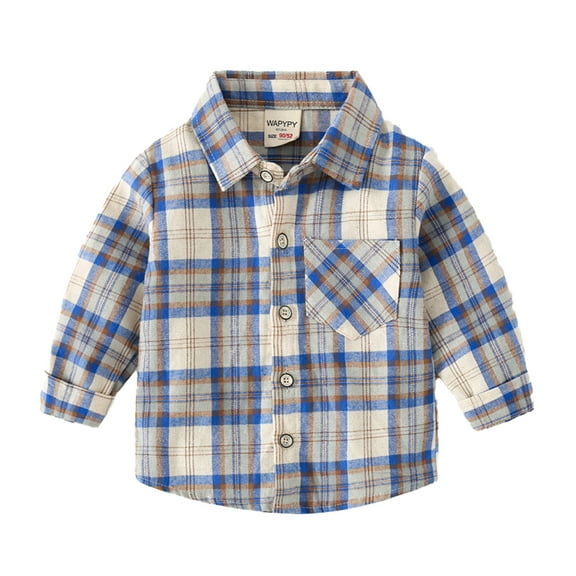 MXIEZI Baby Toddler Boys Plaid Dress Shirts Long Sleeve Button down Shirt Kids Formal Uniform Shirt Blouse 2-7Y