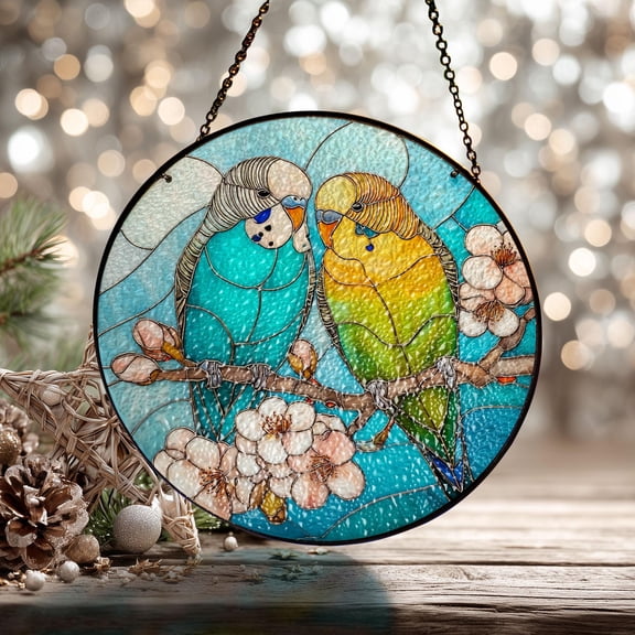 Love Birds Stained Glass Suncatcher, Window Hanging Art Decor