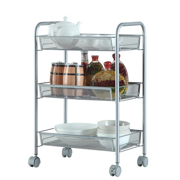 Metal Mesh 3 Tier Small Storage Rolling Utility Cart with