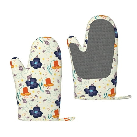 

Zeuib Flower Leaves Print Oven Mitts Oven Gloves with Non-Slip Silicone Heat and Slip Resistant Cooking Mitt Set for Cooking and Baking (2 Count)