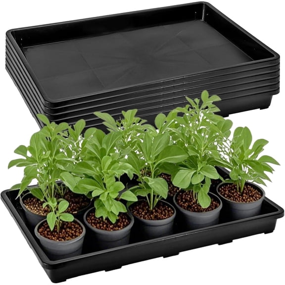 6 Pack Nursery Potting Trays, Plastic Seedling Starter Tray with No Drain Holes, Easy Watering Flat Garden Plant Growing Tray for Indoor Greenhouse Germination, 17.3'' x 11.6'' x 1.3''