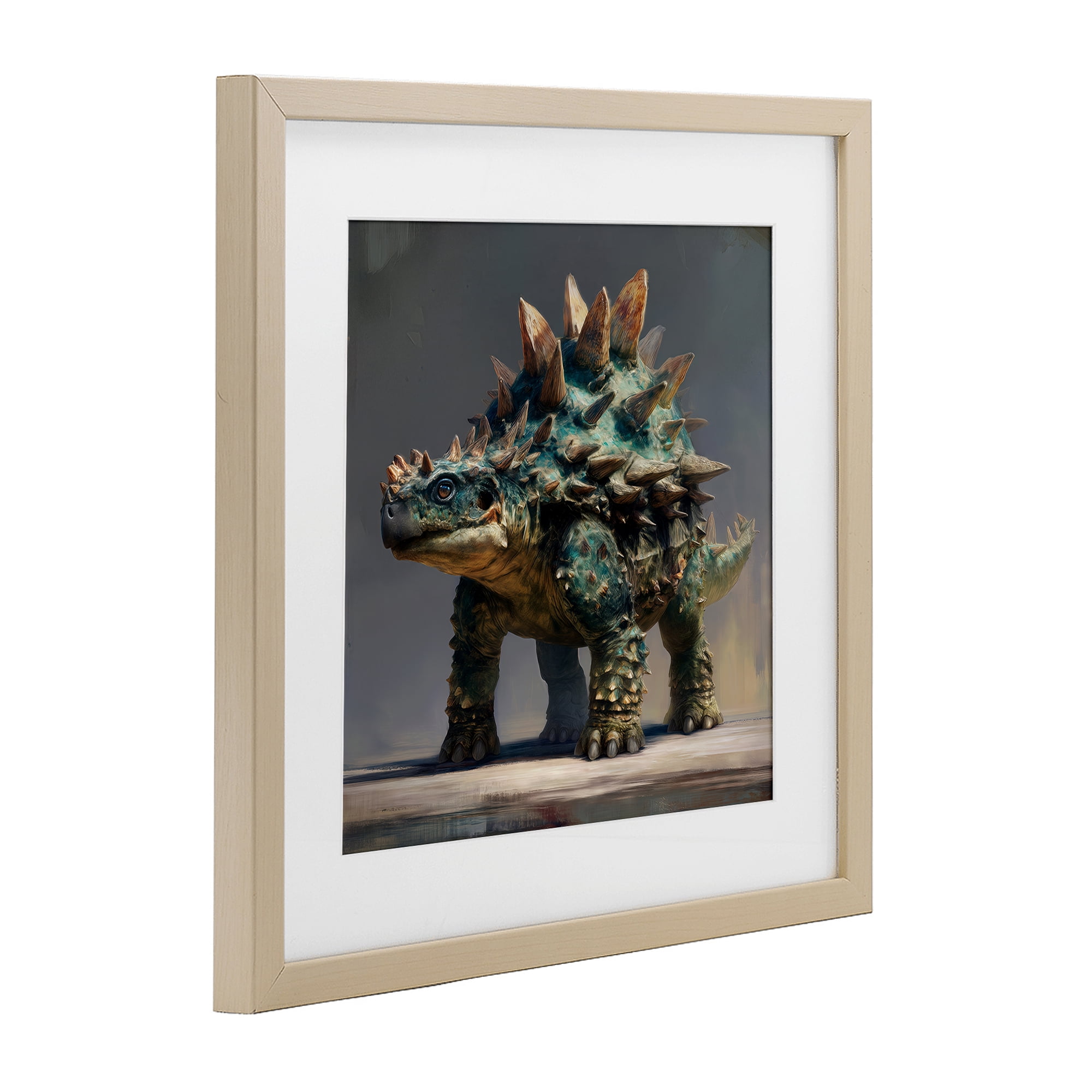 Stupell Industries Prehistoric Ankylosaurus Portrait Birch Framed Print Under Glass, design by Wumples