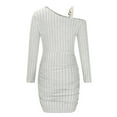thumbnail image 5 of YHAJDS Women's Casual Dress,Women's Dresses Long Sleeve Dress Solid Color Asymmetric Neck Fitted Midi Dress Metal Button Slim for Fall Winter, 5 of 5