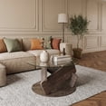 thumbnail image 3 of 32" Round Coffee Table with Tempered Glass Top & Fashion Wood Base, Modern Center Table for Living Room,Gray, 3 of 8