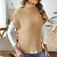 thumbnail image 4 of Htigea Women's Turtleneck Sweaters Solid Cap Sleeve Pullover Side Button Down Jumper Fall Knitted Vest Tops Khaki Free Size, 4 of 6