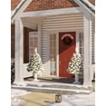 thumbnail image 4 of OasisCraft 24 Inch Outdoor Christmas Tree 2 Set, Pre-lit Mini Flocked Christmas Tree Artificial Pathway Xmas Tree 50 LED with Red Berries, Pinecones for Porch Holiday Decor, Green, 4 of 8