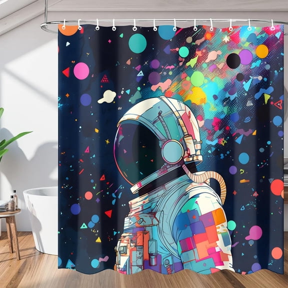 Cute Astronaut Shower Curtains, Cartoon Space Waterproof Fabric Shower Curtain, Washable Polyester Bath Curtain for Bathroom with Hooks 36"W x 72"H