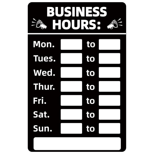 Etiqueta adhesiva de horario comercial señal adhesiva de horario de operación regrabable para tienda de oficina