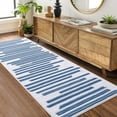 thumbnail image 5 of EastVita Area Rugs Carpets 2'*6' Modern Berber Stripe Runner Rug Indoor Non-Slip Low Pile Bedsides Rug Hallway Kitchen Runners for Laundry Room,Blue Beige Beige Blue 2ft*6ft, 5 of 7