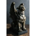 thumbnail image 2 of ANHXN Muscular Stoic Lion Gargoyle with Griffin Wings Crouching On Pedestal Decorative Statue, 2 of 8