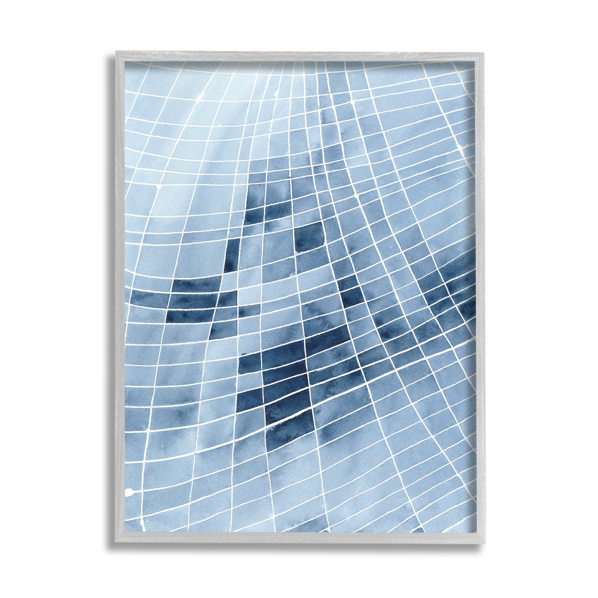 Stupell Industries Abstract Blue Squares Shapes Modern White Outlines Painting Gray Framed Art Print Wall Art, Design by Regina Moore