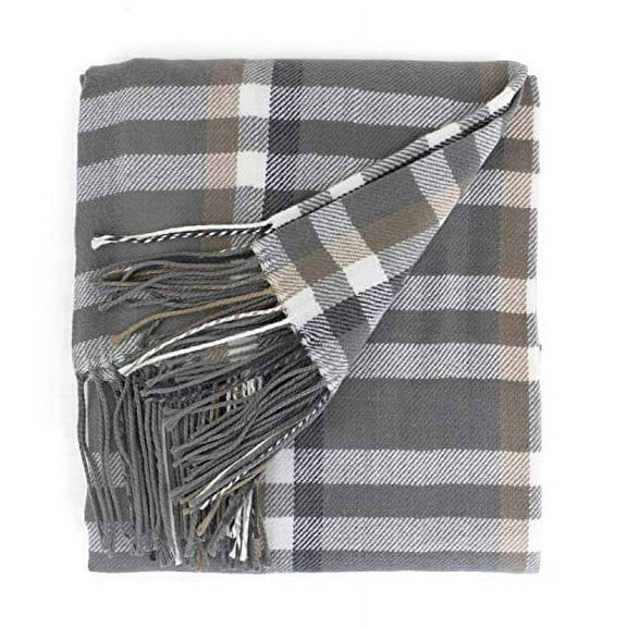 Fennco Styles Classic Plaid Tasseled 50 x 60 Inch Throw – Grey Throw Blanket for Couch, Bedroom and Living Room Décor