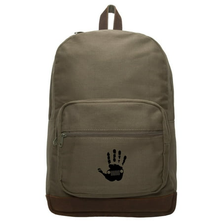 Jeep Wave Hand High Five Canvas Teardrop Backpack With Leather Bottom (Best High End Backpacks)