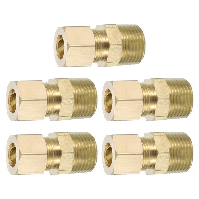 Uxcell 5 Pcs Accesorio de tubo de compresión de latón, 3/8" OD x 3/8" NPT Conector macho