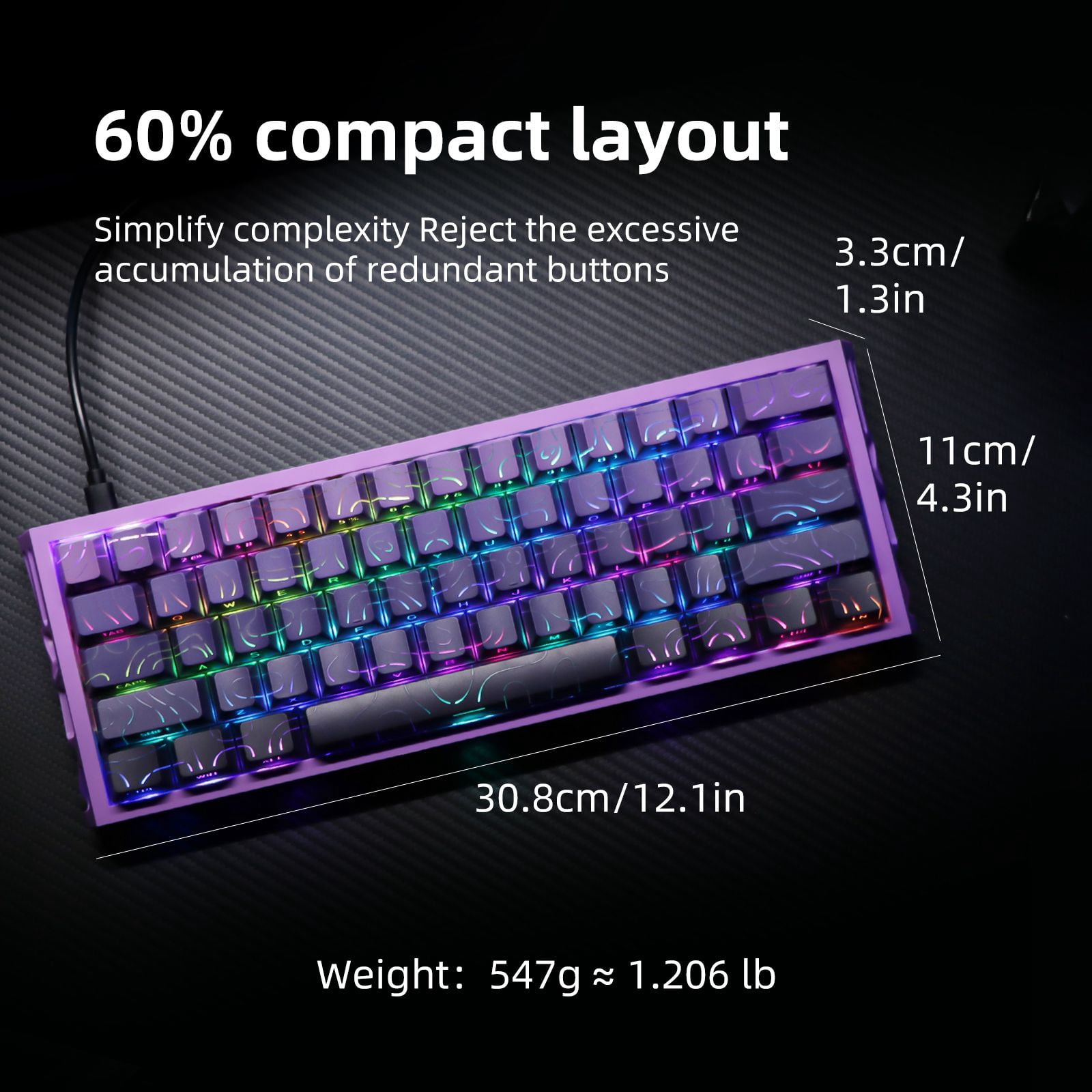 61 Keys Mechanical Keyboard, 60% Layout, Hollow Shell in 6 Colors, RGB Backlit, Full N-Key Rollover, Hot-Swappable Linear Red Switch, Backlit PBT Keycaps