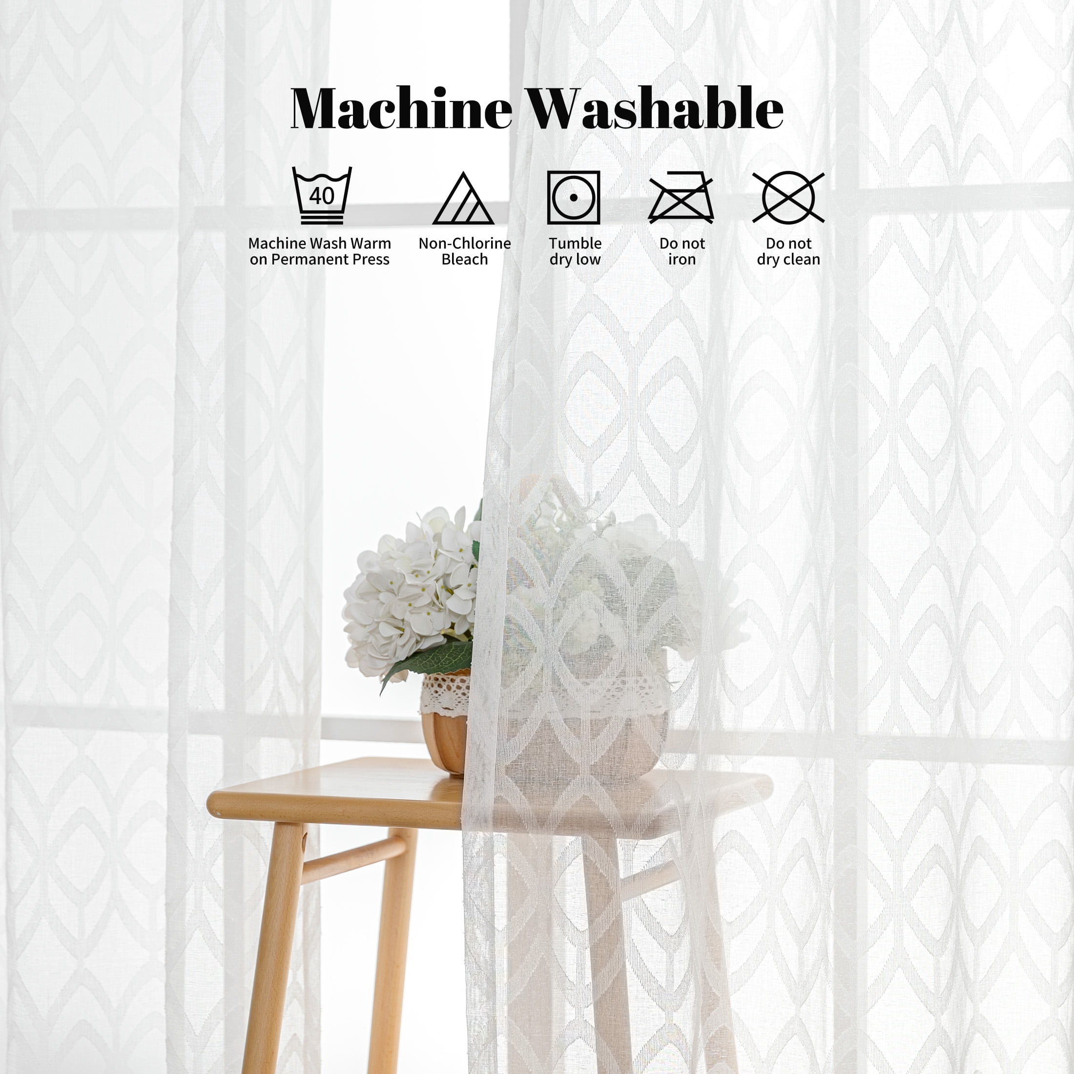 Sonive Sheer Curtains White Pack of 2, Light Filtering Privacy Living Room, 42"×63"