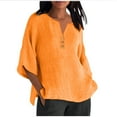 thumbnail image 3 of Eryao Clearance Sales Today Deals Prime Cotton Linen Half Sleeve Shirts for Women Casual Button V Neck Blouses 2025 Spring Summer Solid Color Side Slit Lightweight Tops,Yellow,XL, 3 of 7