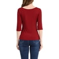thumbnail image 3 of INSPIRE CHIC Women's Tops Elbow Sleeves Boat Neck Slim Fit Classic Tee Shirt XL Wine Red, 3 of 7