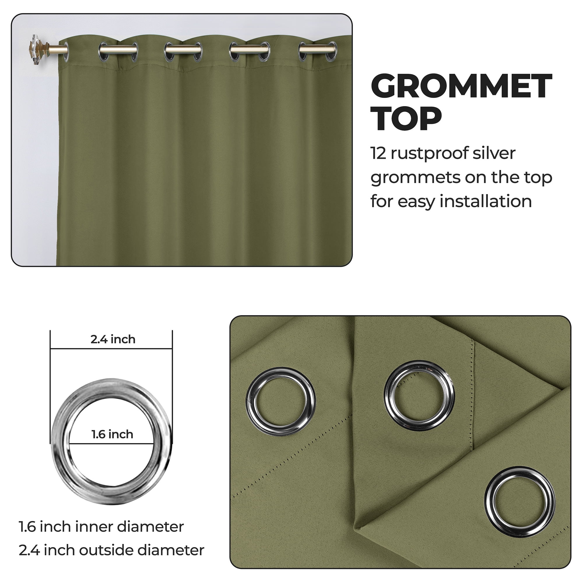 Superior Blackout Solid Light Filtering Grommet Curtain Panel Set, 70" x 84", Olive Green