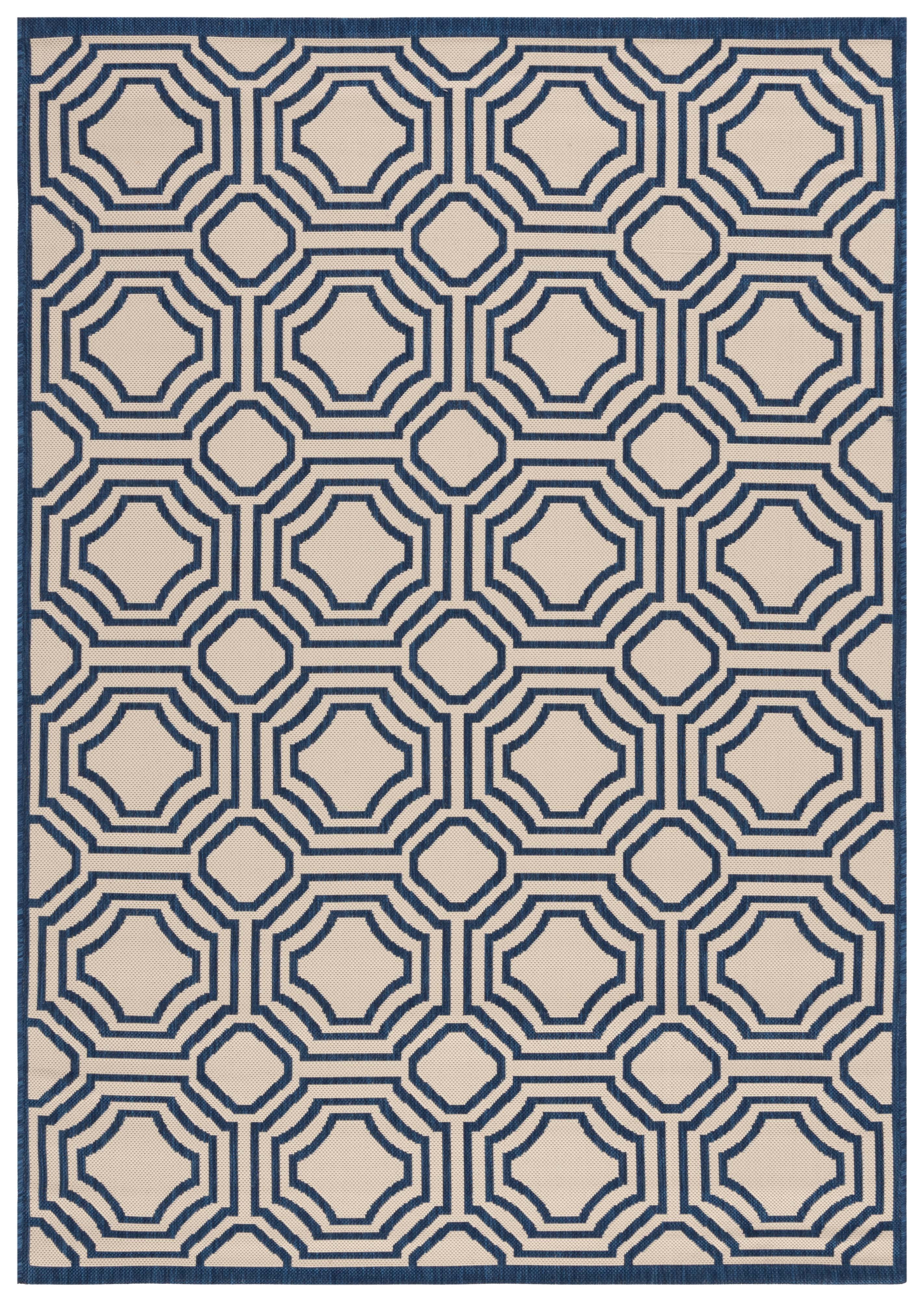 Safavieh Courtyard Brooklyn Geometric Indoor/Outdoor Area Rug, Beige/Navy, 5'3" x 7'7"