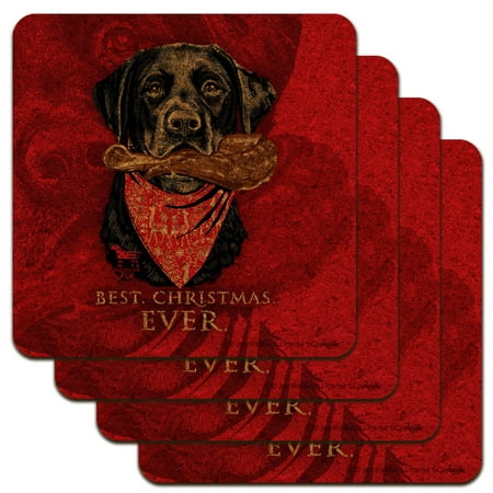 Best Christmas Ever Lab Dog Turkey Leg Low Profile Novelty Cork Coaster (The Best Turkey For Christmas)