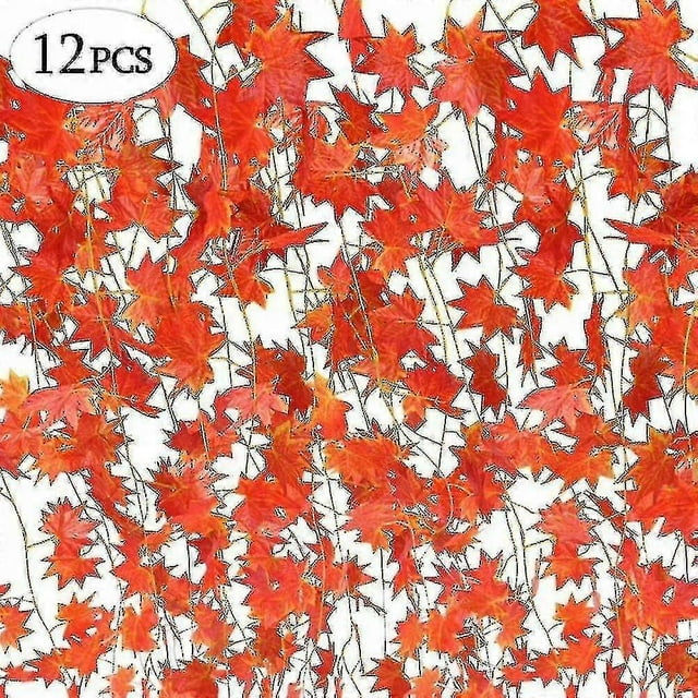 Guirnalda de 12 piezas de plantas de simulación decorativas con 30 hojas de arce rojo de imitación de ratán.