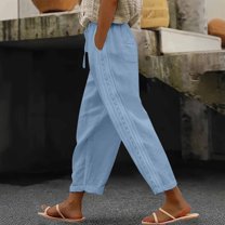 Women's Casual Pants Women High Waist Pants Pants With Pockets Wide Leg Cropped Pants For Women,Blue Women's Casual Pants L