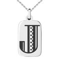 thumbnail image 1 of Stainless Steel Letter J Initial Metro Retro Monogram Engraved Small Rectangle Dog Tag Charm Pendant Necklace, 1 of 1