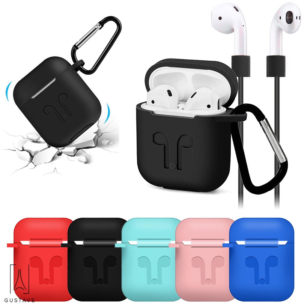 AirPods Case Light Pink Silicone Protective Cover Compatible with Apple AirPods 1/2 Shock Resistant Waterproof AirPods Cover with Carabiner Anti-Lost Strap Anti-Dust Plug Front LED Indicator Visible