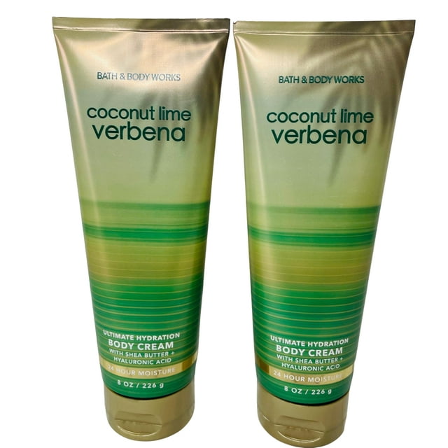 Bath & Body Works Crema corporal de hidratación definitiva con coco, lima y verbena, 8 onzas, paquete de 2