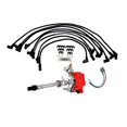 thumbnail image 1 of A-Team Performance HEI Distributor w/SBC Under the Exhaust Spark Plug Wires &amp; HEI Pigtail Harness Complete Kit for Chevrolet Chevy GM GMC SBC 262 265 267 283 302 350 383 400 Red Cap, 1 of 9